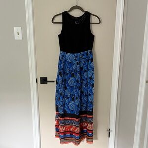 Anthropologie Black and Blue Floral Maxi Dress